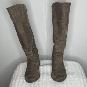 Torrid Taupe Faux Suede Knee High Riding Boots Size 11 Wide Calf Low Heel Full Z